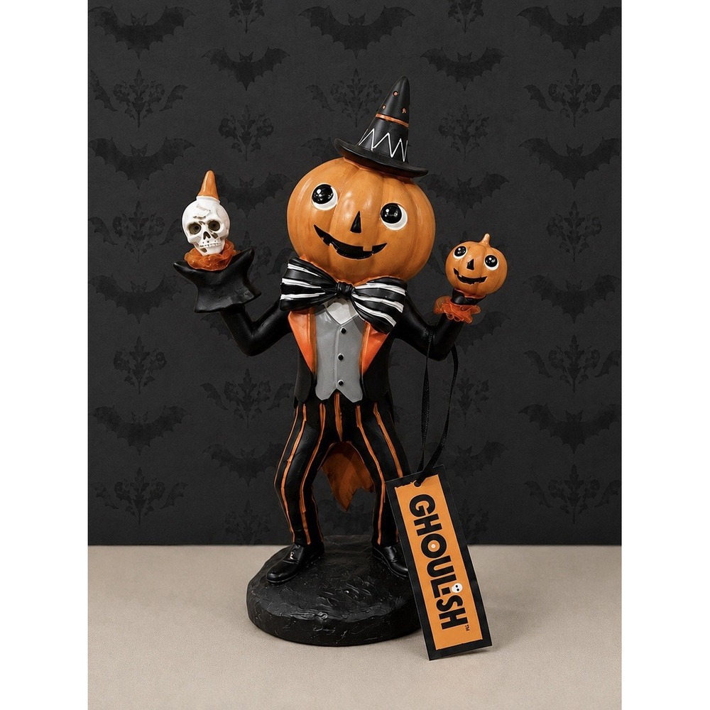 Ghoulish Halloween Retro/Vintage-Style Dapper Pumpkin Man Jester W/ Skulls NWT